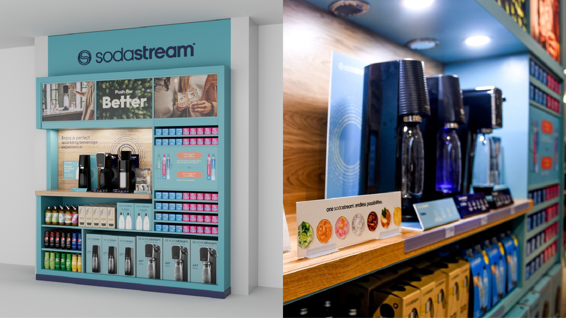 Grid of SodaStream in shop experience and close ups